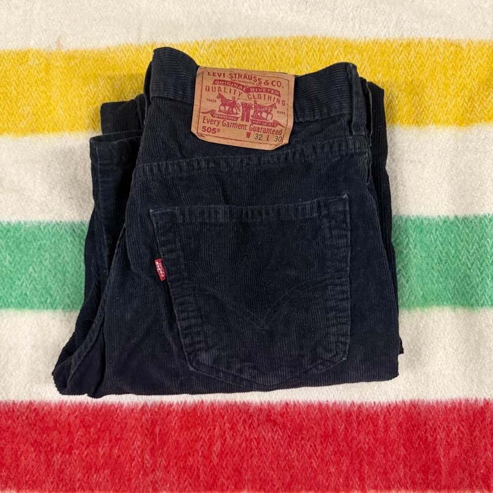 Vintage Levis 505 Black Corduroy Straight Leg Pants Mens 32x30 Fits 30x31